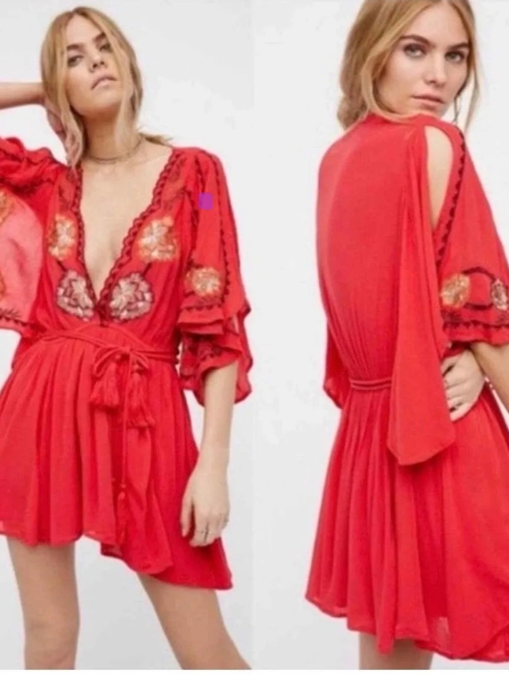 SOLD Free People Red Embroidered Mini Dress